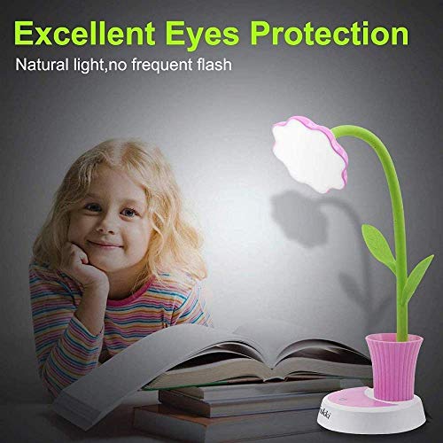 Lámpara de escritorio para niños Aiskki Lámpara de escritorio con protección ocular LED Lámpara de mesita de noche regulable con sensor táctil con soporte para bolígrafos (rosa)