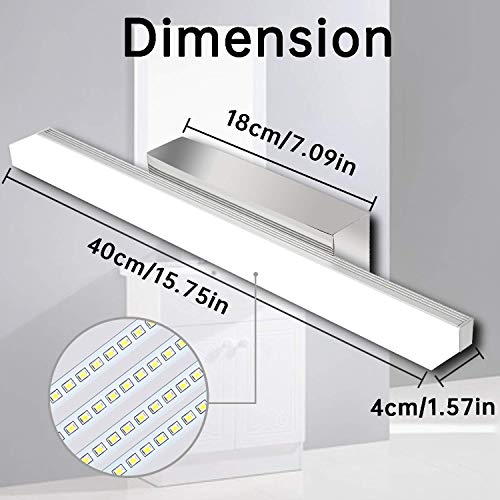 Lámpara de Espejo Baño LED 9W Ketom IP44 Aplique Espejo LED Blanca Fría 6000K LED Lámpara de espejo 900LM Lámpara de Pared Espejo de Acero Inoxidable Para Maquillaje, Espejo, Baño, 40cm