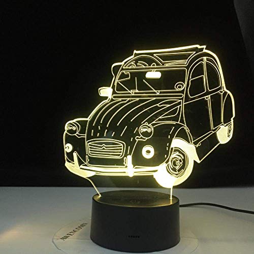 Lámpara de ilusión 3D Luz de noche LED Vintage Cool Car Coche clásico 2Cv Hogar Chica adulta Decoración de dormitorio Decoración de oficina Lámpara de escritorio Los mejores regalos de vacaciones