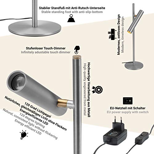 Lámpara de mesa LED infinitamente regulable, lámpara de noche, lámpara de oficina, Lámparas de escritorio, lámpara de lectura, operación táctil,pequeñas lámparas de pie, plata