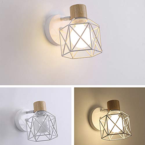 Lámpara de pared blanca de metal BYX con soporte de madera, luz de montaje en pared giratoria con forma de geometría para leer el fondo de la televisión del dormitorio (bombilla 6000k incluida) Lámpara de pared blanca de metal BYX con soporte de madera, luz de montaje en pared giratoria con forma de geometría para leer el fondo de la televisión del dormitorio (bombilla 6000k incluida)
