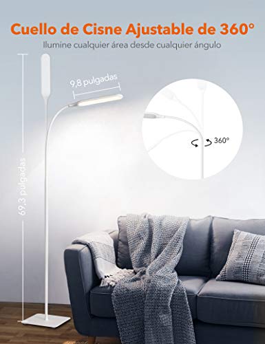 Lampara de pie LED Regulable TaoTronics Luz de Pie para Salon, Dormitorio, Estudio y Leer, Diseño Moderno, Luz cuidado Ojos, Bajo Consumo, Blanco