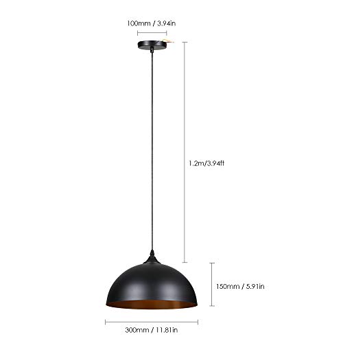 Lámpara de Techo Vintage, Tomshine 2 pack 3.94ft/1.2m Lámpara Colgante Retro de Metal,E27 Base de la Bombilla,Lámpara de Techo Industrial para Cocina Restaurante,Ø300mm