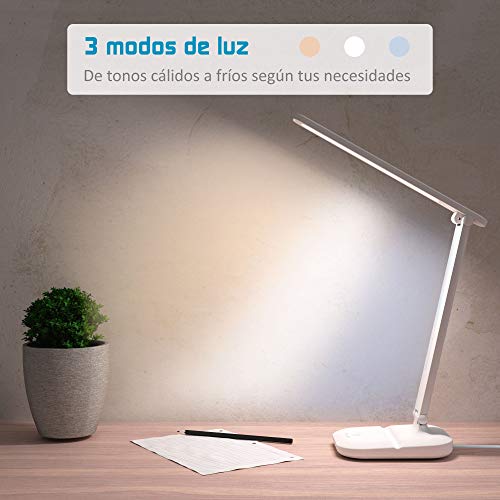 Lámpara Escritorio LED FLUX'S, Flexo de Mesa con 3 Modos y Brillo Regulable, Control Táctil y Plegable, Bajo Consumo, Anti Fatiga, para Leer, Estudiar, Teletrabajar