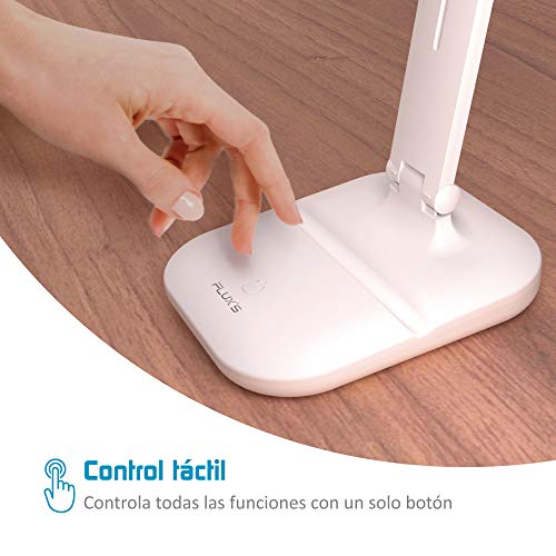 Lámpara Escritorio LED FLUX'S, Flexo de Mesa con 3 Modos y Brillo Regulable, Control Táctil y Plegable, Bajo Consumo, Anti Fatiga, para Leer, Estudiar, Teletrabajar