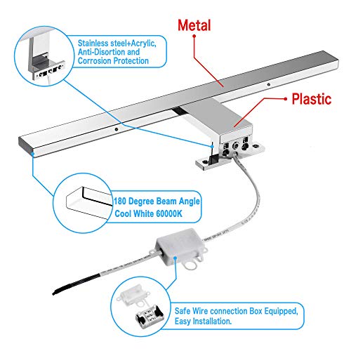 Lámpara LED de Espejo 10W 820LM 40mm Lámpara de Baño Azhien, Blanco Frio 6000K Lámpara LED de Pared IP44 230V Luz de Espejo de Baño de Acero Inoxidable 40cm