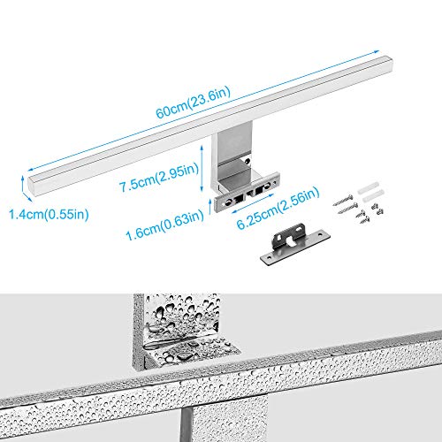 Lámpara LED de Espejo 10W 820LM Lámpara de Baño Azhien, Blanco Neutro 4000K Lámpara LED de Pared Luz de Pared IP44 230V Luz de Espejo de Baño de Acero Inoxidable 60cm