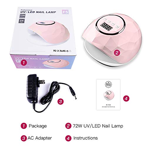 Lampara LED Uñas 72W Profesional Secador de Uñas LED UV Lampara Uñas Gel Semipermanentes Maquina Uñas Luz UV Nail Lamp con Sensor Automatico, 4 Temporizadores Manicura/Pedicure Nail Art Hogar el Salón