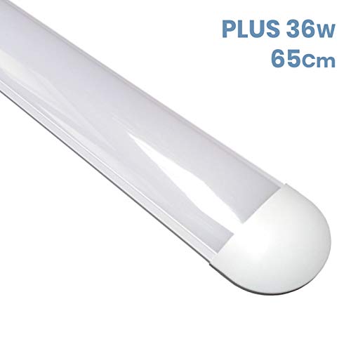 Lámpara Luminaria 60 cm PLUS 36w. Color Blanco Frio (6500K). Tubo led integrado T8. 3400 Lumenes. Regleta led slim. IP44.