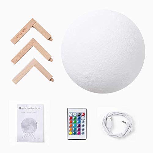 Lámpara Luna 3D, ICONNTECHS Brillo Regulable 16 Colores RGB Recargable USB Control remoto y Control táctil LED Lunar Luz Nocturna Decorativa para Dormitorio, Salón, Regalo para Mujeres y Niños 20cm, L