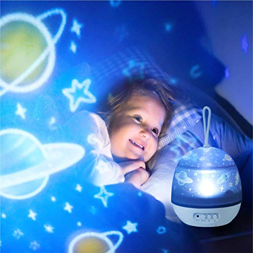 Lámpara Proyector，Iluminación Romántica con Rotación 360 Grados de Estrellas y Cosmos，Lámpara Infantil con Control de Temporizador, USB & Pilas y 8 Modos para Niños, Novia, Cumpleaños y Fiesta
