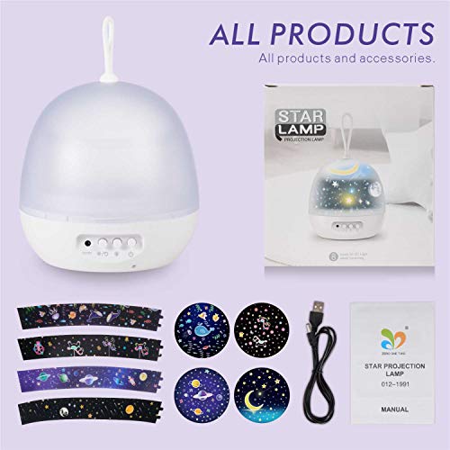 Lámpara Proyector，Iluminación Romántica con Rotación 360 Grados de Estrellas y Cosmos，Lámpara Infantil con Control de Temporizador, USB & Pilas y 8 Modos para Niños, Novia, Cumpleaños y Fiesta