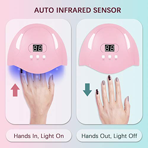 Lámpara UV LED para uñas de gel de 54 W, portátil, secador de uñas con 18 luces LED, 10 S de secado rápido, pantalla grande LCD, base extraíble, máquina de uñas de gel automático para esmalte de gel