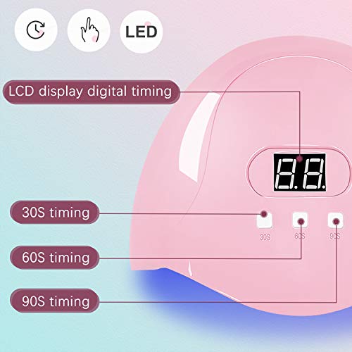 Lámpara UV LED para uñas de gel de 54 W, portátil, secador de uñas con 18 luces LED, 10 S de secado rápido, pantalla grande LCD, base extraíble, máquina de uñas de gel automático para esmalte de gel