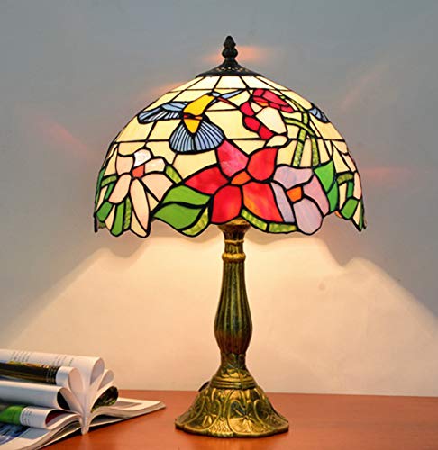 Lámparas de mesa de estilo vintage de 12 pulgadas, base de la aleación Lámpara de escritorio de vidrieras para el restaurante pastoral Estudio de la sala de la decoración de la sala de noche