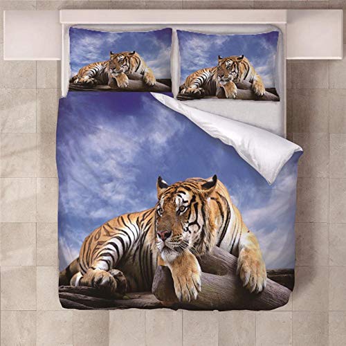 LAMPWF 3D Ropa de Cama 3 Piezas Juego de Ropa de Cama con 220x240cm Funda de Edredón de Microfibra de 2 x 50x90cm Funda de Almohada Polyester Diseño de Impresión - Tigre Animal