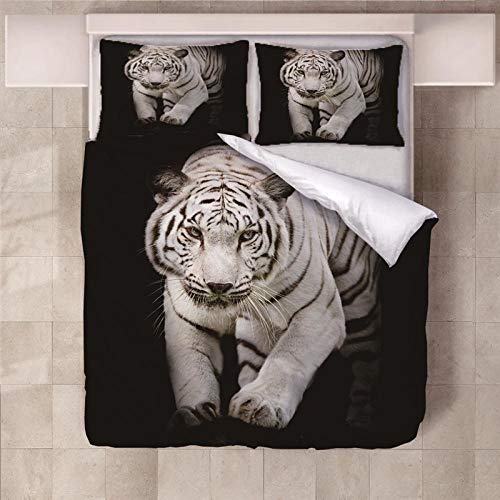 LAMPWF 3D Ropa de Cama 3 Piezas Juego de Ropa de Cama con 220x240cm Funda de Edredón de Microfibra de 2 x 50x90cm Funda de Almohada Polyester Diseño de Impresión - Tigre Blanco Animal