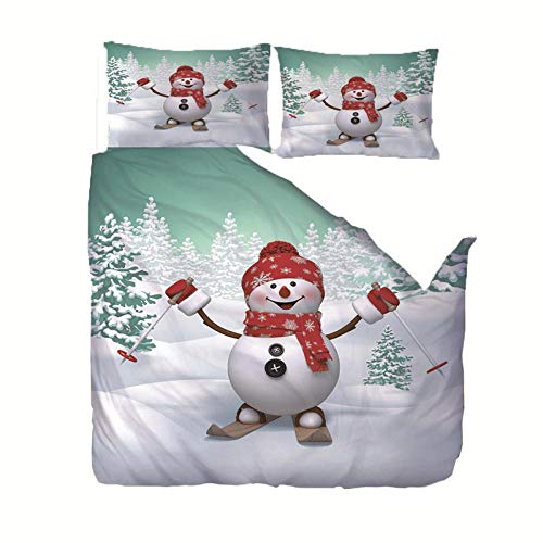 LAMPWF 3D Ropa de Cama 3 Piezas Juego de Ropa de Cama con 220x240cm Funda de Edredón de Microfibra de 2 x 50x90cm Funda de Almohada Polyester Diseño de Impresión - Muñeco de Nieve de Navidad