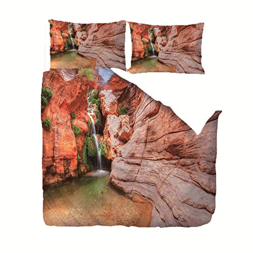 LAMPWF 3D Ropa de Cama 3 Piezas Juego de Ropa de Cama con 220x260cm Funda de Edredón de Microfibra de 2 x 50x90cm Funda de Almohada Polyester Diseño de Impresión - Paisaje de la Cascada