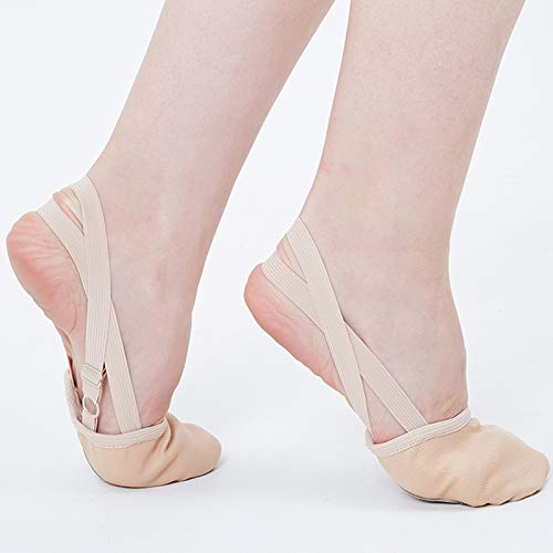 Lanbowo Suave Medio Punto Calcetines Rhythmic Gimnasia Zapatos Puntera Elástico Danza Pies Protección Zapatos Baile Accesorios para Niñas - Nude, X-Large