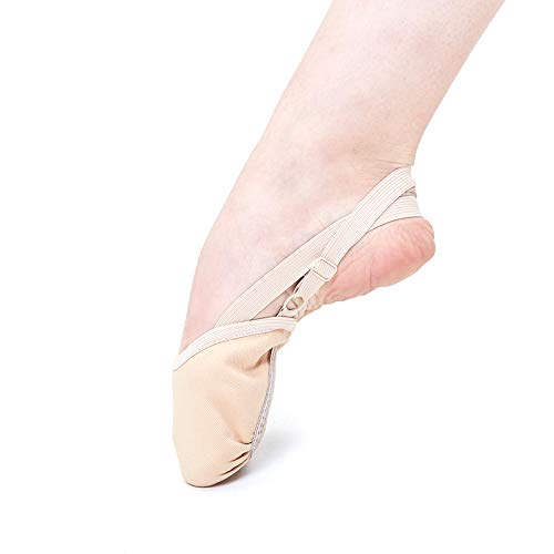 Lanbowo Suave Medio Punto Calcetines Rhythmic Gimnasia Zapatos Puntera Elástico Danza Pies Protección Zapatos Baile Accesorios para Niñas - Nude, X-Large