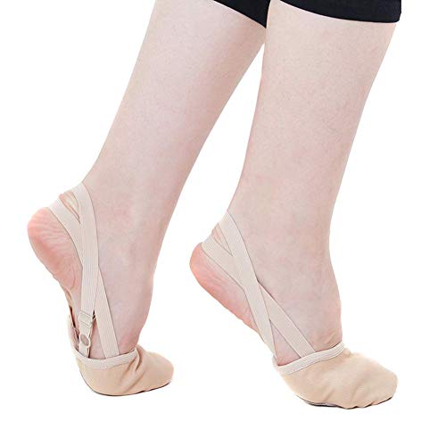 Lanbowo Suave Medio Punto Calcetines Rhythmic Gimnasia Zapatos Puntera Elástico Danza Pies Protección Zapatos Baile Accesorios para Niñas - Nude, X-Large