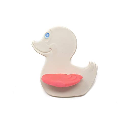 Lanco - Juego de 3 mordedores de goma natural con forma de corazón, pato rosa y pato