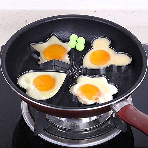 Lancoon 5Pcs Acero Inoxidable Anillos De Huevo Frito Molde Antiadherente Huevo Cocina con Forma De Huevo Frito Pancake Omelets Mold Anillos Anillos para Tortitas De Utensilios De Cocina KT31