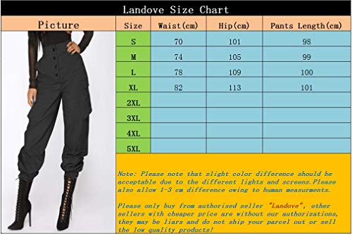 Landove Pantalones largos con cadena y bolsillos Mujer 14 UK/XL Nero B