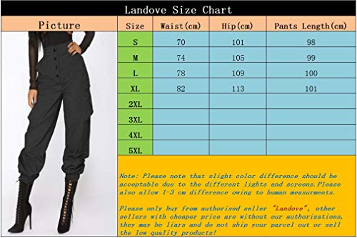 Landove Pantalones largos con cadena y bolsillos Mujer 14 UK/XL Nero B Landove Pantalones largos con cadena y bolsillos Mujer 14 UK/XL Nero B
