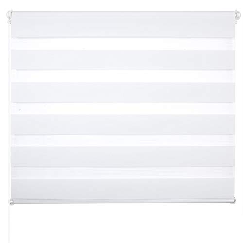 Laneetal Estores Enrollable Noche y Día Persiana Interior Doble Semi-Sombreado Bloquear los Rayos UV Proteger la Privacidad 100% Poliéster 65 x 220 cm Blanco