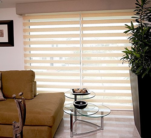 Laneetal Estores Enrollable Noche y Día Persiana Interior Doble Semi-Sombreado Bloquear los Rayos UV Proteger la Privacidad 100% Poliéster 65 x 220 cm Blanco