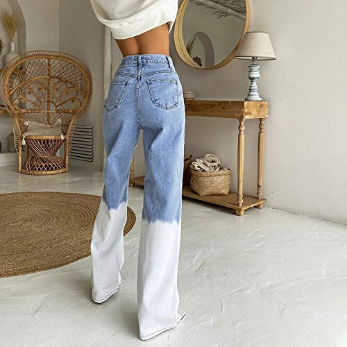 langchao Jeans de Bloque de Color de Moda para Mujer, Cintura Alta con Bolso de Patchwork, Jeans de Pierna Recta langchao Jeans de Bloque de Color de Moda para Mujer, Cintura Alta con Bolso de Patchwork, Jeans de Pierna Recta