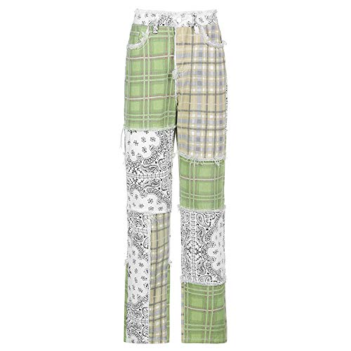langchao Jeans de Bloque de Color de Moda para Mujer, Cintura Alta con Bolso de Patchwork, Jeans de Pierna Recta langchao Jeans de Bloque de Color de Moda para Mujer, Cintura Alta con Bolso de Patchwork, Jeans de Pierna Recta