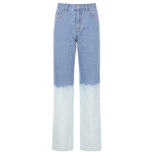 langchao Jeans de Bloque de Color de Moda para Mujer, Cintura Alta con Bolso de Patchwork, Jeans de Pierna Recta langchao Jeans de Bloque de Color de Moda para Mujer, Cintura Alta con Bolso de Patchwork, Jeans de Pierna Recta