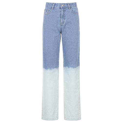 langchao Jeans de Bloque de Color de Moda para Mujer, Cintura Alta con Bolso de Patchwork, Jeans de Pierna Recta