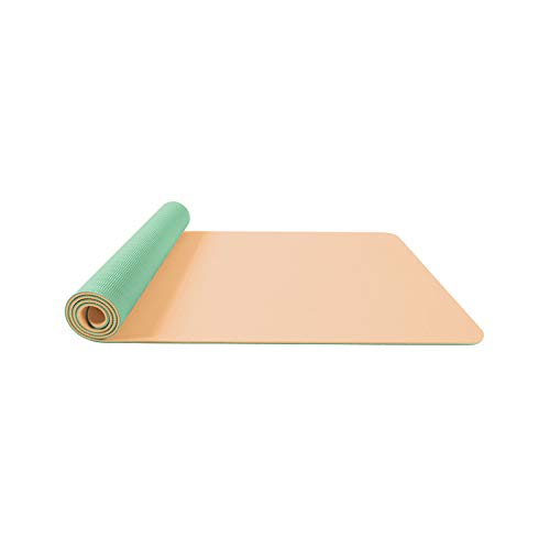 langchao Yoga Mat Antideslizante Home TPE Yoga Mat Fitness Mat Estera del Piso (Amarillo Crema + Verde Claro Puro 183 * 68 cm * 8 mm)