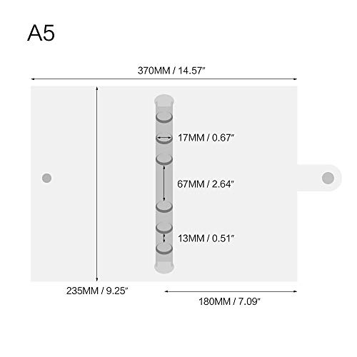 Langing - Funda blanda de PVC para hojas de papel de 6 agujeros, cuaderno, recargable, tamaño A5 estándar, carpeta tipo archivador con anillas de forma redonda, color A5.