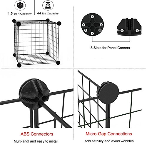 LANGXUN Organizador de los Cubos del Almacenamiento del Alambre de Metal | Productos para Mascotas Cerca de jardín de Alambre metálico (Negro, 16 Paneles)