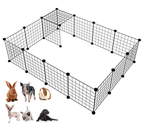 LANGXUN Organizador de los Cubos del Almacenamiento del Alambre de Metal | Productos para Mascotas Cerca de jardín de Alambre metálico (Negro, 16 Paneles)