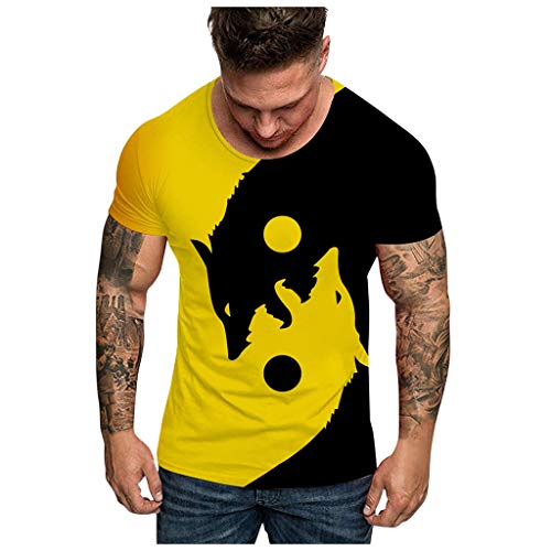 LANSKIRT Camiseta de Manga Corta con Estampado de Cabeza de Lobo Doble para Hombre 2020 Moda, Camisas Casual, Camiseta España Hombre Verano Talla Grande S-XXXL