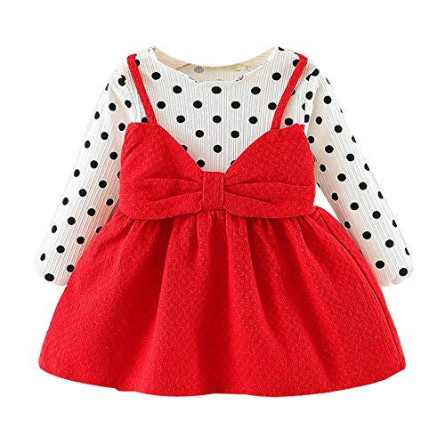 LANSKIRT Ropa de Recién Nacido Infantil bebé niñas Vestido Estampado de Flores del Arco Princesa Vestido de Manga Larga Otoño e Invierno Jumpsuit (1_Rojo, 6-12 Mes)