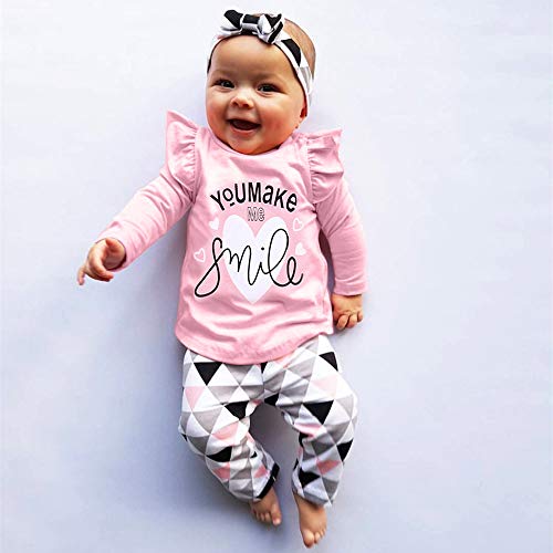 LANSKIRT Ropa para Recién Nacido Infantil bebé niñas Conjunto de Ropa de Trajes De Manga Larga Volantes Letras Impresas Tops + Pantalones + Banda de Pelo Invierno 3PCS LANSKIRT Ropa para Recién Nacido Infantil bebé niñas Conjunto de Ropa de Trajes De Manga Larga Volantes Letras Impresas Tops + Pantalones + Banda de Pelo Invierno 3PCS