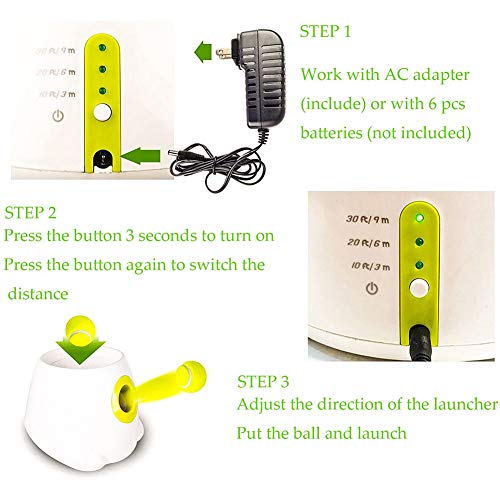 Lanzador automático de pelotas de tenis, mini máquina de lanzamiento interactiva de juguetes para perros para entrenamiento y juego de perros, 3 tipos de distancia de proyectil, 3 pelotas incluidas