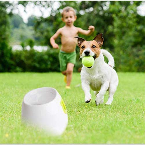 Lanzador automático de pelotas de tenis, mini máquina de lanzamiento interactiva de juguetes para perros para entrenamiento y juego de perros, 3 tipos de distancia de proyectil, 3 pelotas incluidas