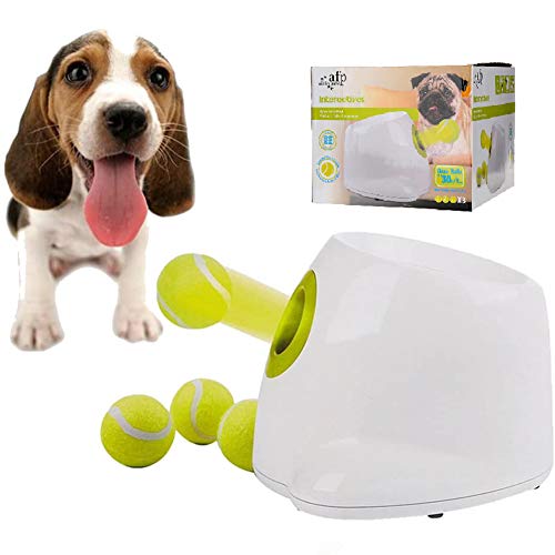 Lanzador automático de pelotas de tenis, mini máquina de lanzamiento interactiva de juguetes para perros para entrenamiento y juego de perros, 3 tipos de distancia de proyectil, 3 pelotas incluidas