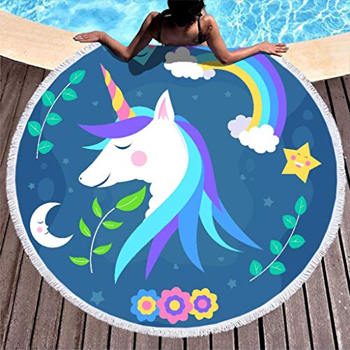 LAOAYI Toalla de playa suave esterilla de yoga redonda grande de peluche redonda playa manta de picnic alta solidez de color unicornio, poliéster, blanco, 150 cm