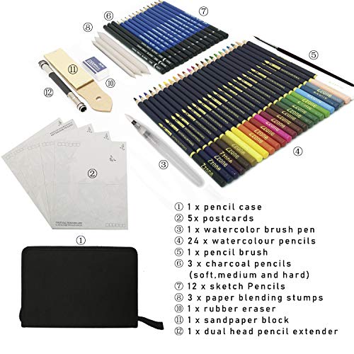 Lapices de Colores,Lapices Acuarelables,Lápices de Dibujo y Bosquejo Material de dibujo- 54Pcs Dibujo Artístico Profesional lápices Set en estuches escolares - Ideal para la pintura creativa