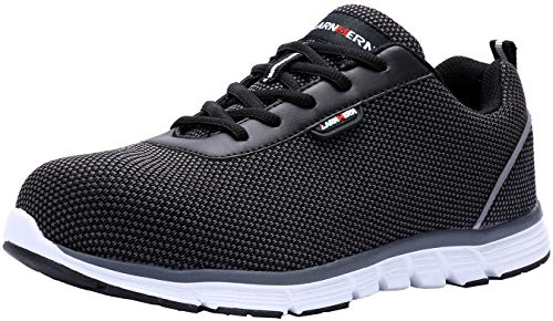 LARNMERN Zapatos de Seguridad Hombre, SRC Antideslizante Anti Estático Zapatos de Trabajo S1 Zapatos Seguridad (41.5 EU, Negro)