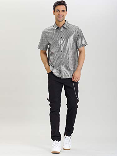 Lars Amadeus Camisa De Vestir Lentejuelas Botones Abajo Manga Corta Disfraz De Fiesta Disco para Hombre Plata L Lars Amadeus Camisa De Vestir Lentejuelas Botones Abajo Manga Corta Disfraz De Fiesta Disco para Hombre Plata L